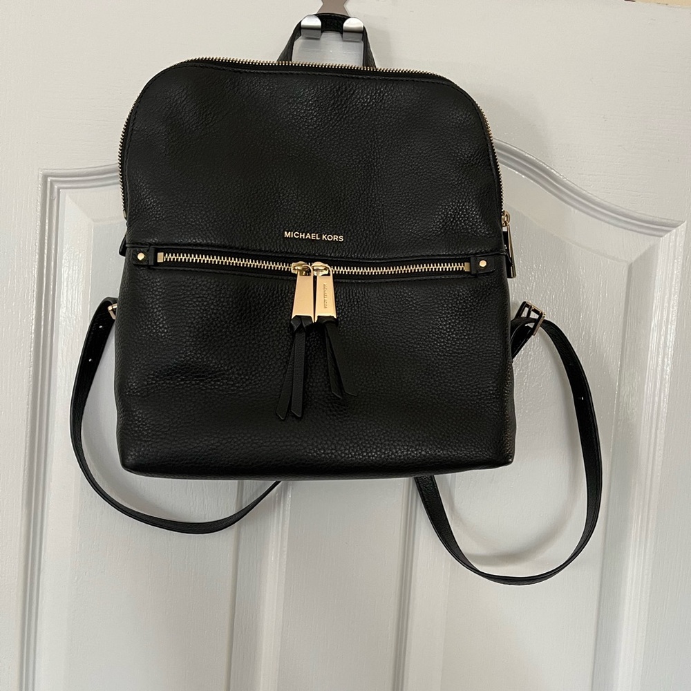Michael Kors Black Backpack with Gold Accents